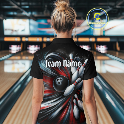 Custom Black Red Bowling Jersey for Women Custom Team Bowling Shirts Polo & 1/4 Zip HNT120