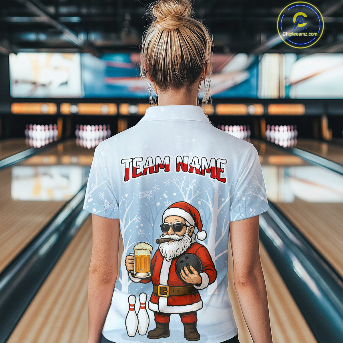 Funny Beer Santa Christmas Custom Bowling Jersey for Women Bowling Team Shirts Polo & 1/4 Zip HNT141
