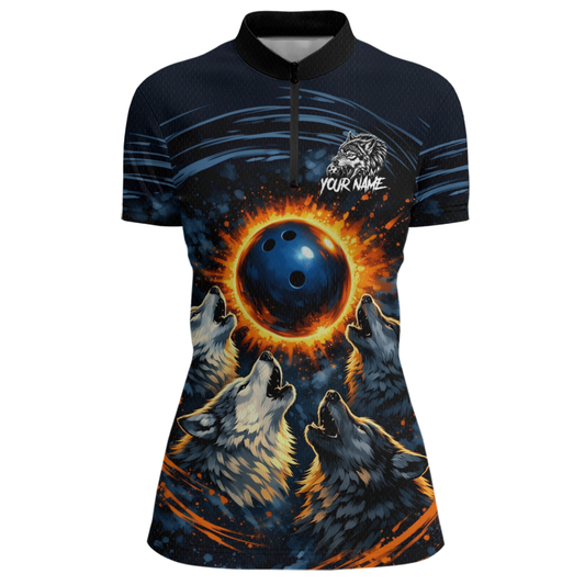 Wolf Bowling Jersey for Women Polo & 1/4 Zip Custom Wolf Bowling Team Shirts Bowling League HNT205
