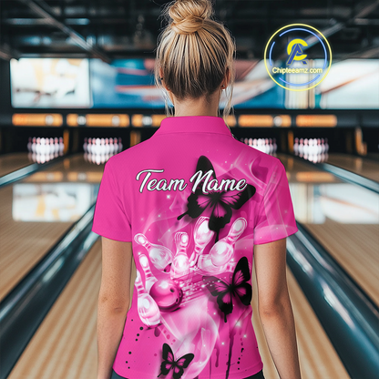 Custom Pink Butterflies Bowling Shirts for Men Women Team MBL120