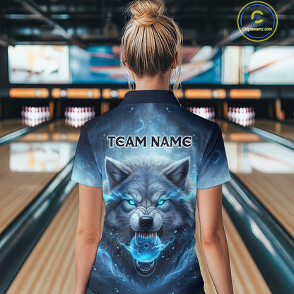 Blue Wolf Bowling Shirts Team Women Men Custom Bowling Jersey Bowl Polo&1/4 Zip MBL239