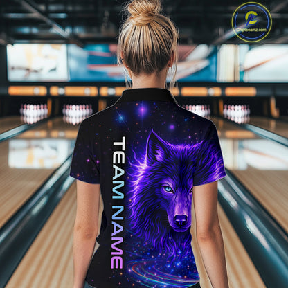 Custom Galaxy Wolf Bowling Jersey for Women Bowling Uniform Polo &1/4 Zip Bowling Team Shirts HNT251