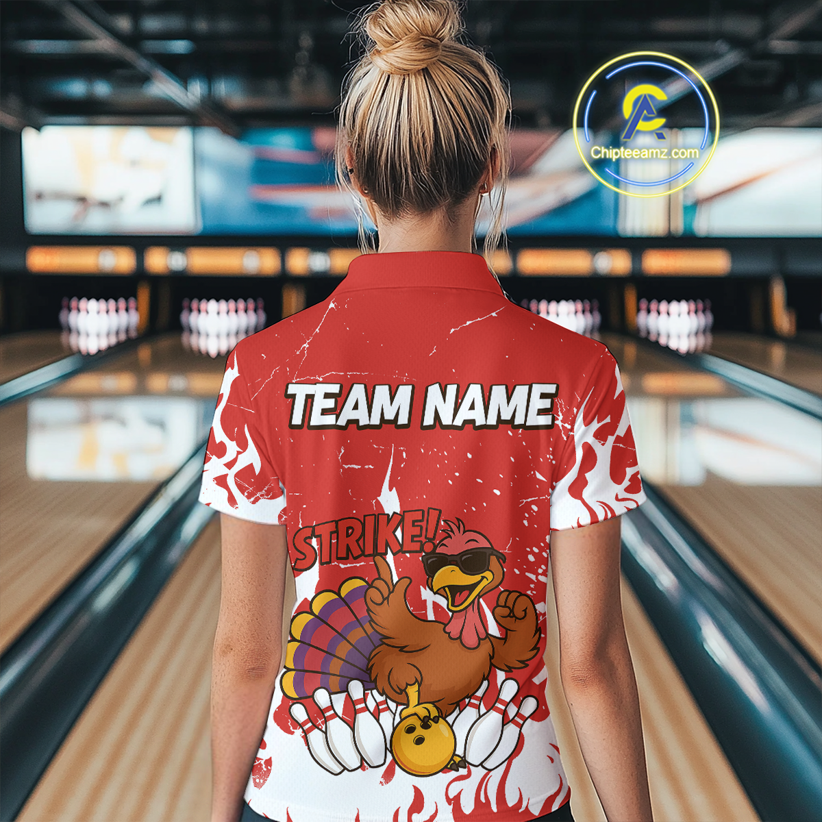 Custom Red Funny Turkey Bowling Jersey for Women Thanksgiving Bowling Team Shirts HNT115