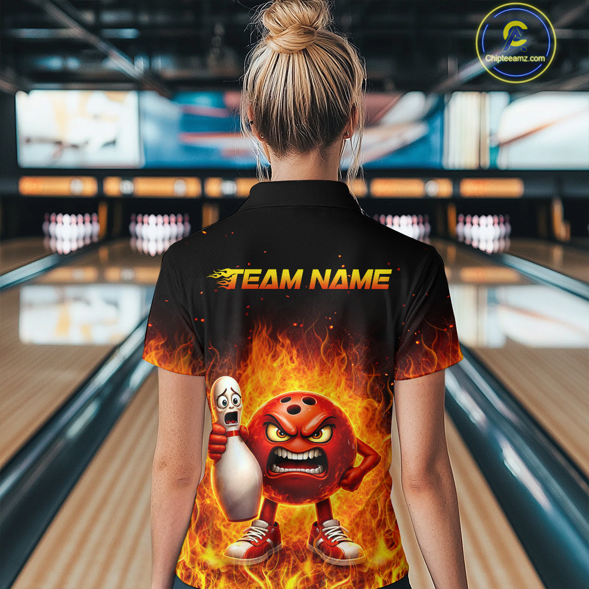 Flaming Bowling Shirts for Team Women Men Bowling Polo & 1/4 Zip Shirt Custom MBL244