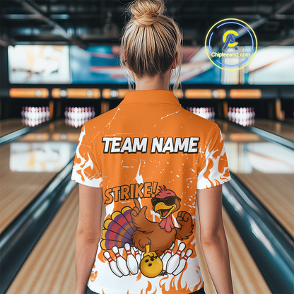Custom Orange Funny Turkey Bowling Jersey for Women Thanksgiving Bowling Team Shirts HNT115
