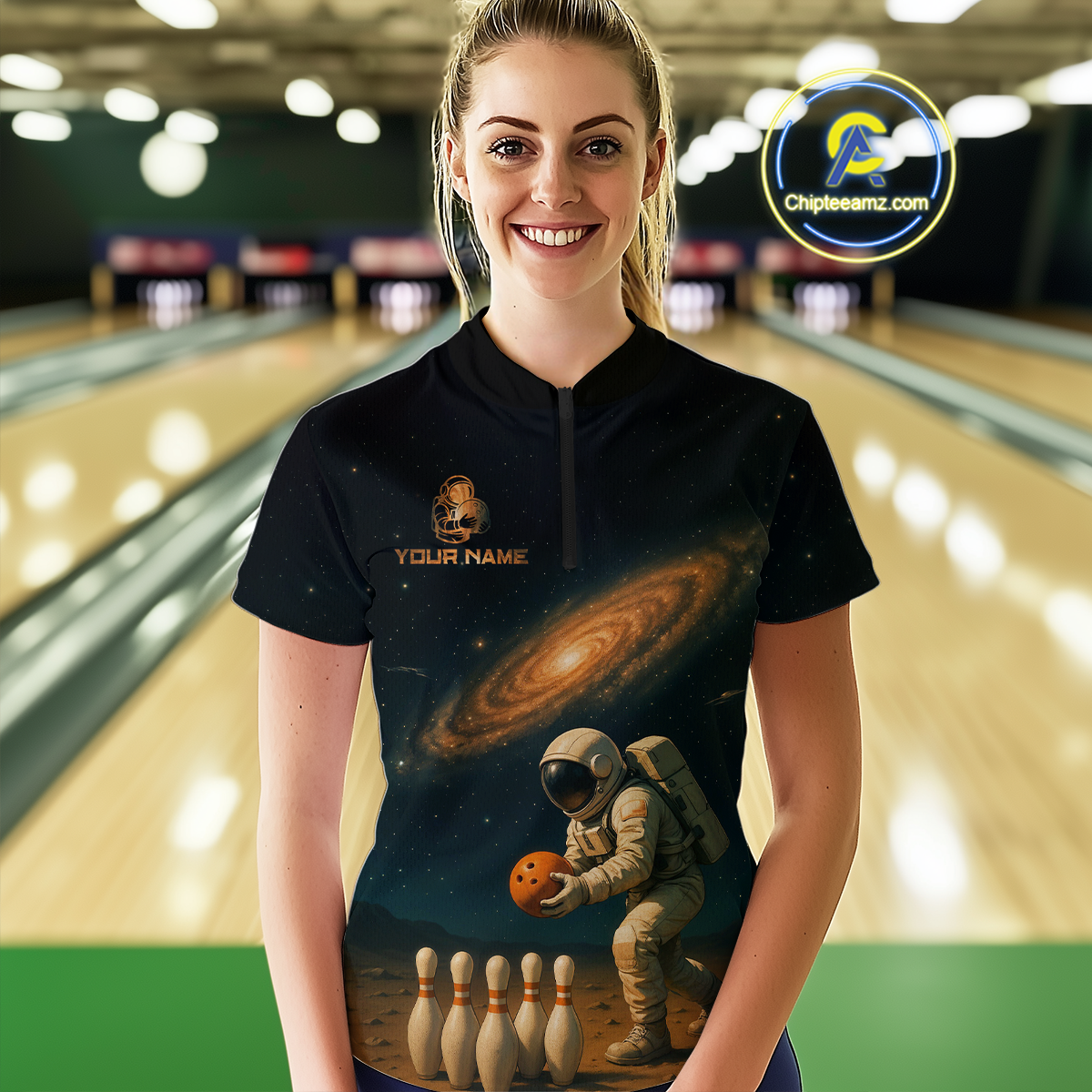 Astronaut Bowling Shirts for Men Women Team Custom Bowling Polo and Quarter Zip MBL152