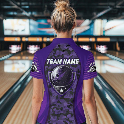 Camo Bowling Jersey For Women Bowling Team Shirt Custom Bowling Quarter-Zip Shirt BDT327
