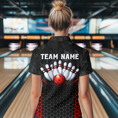 Bowling Shirt for Women 3D Custom Name Bowling Jersey Shirts Team Bowling League Polo & Quarter-Zip HNT15