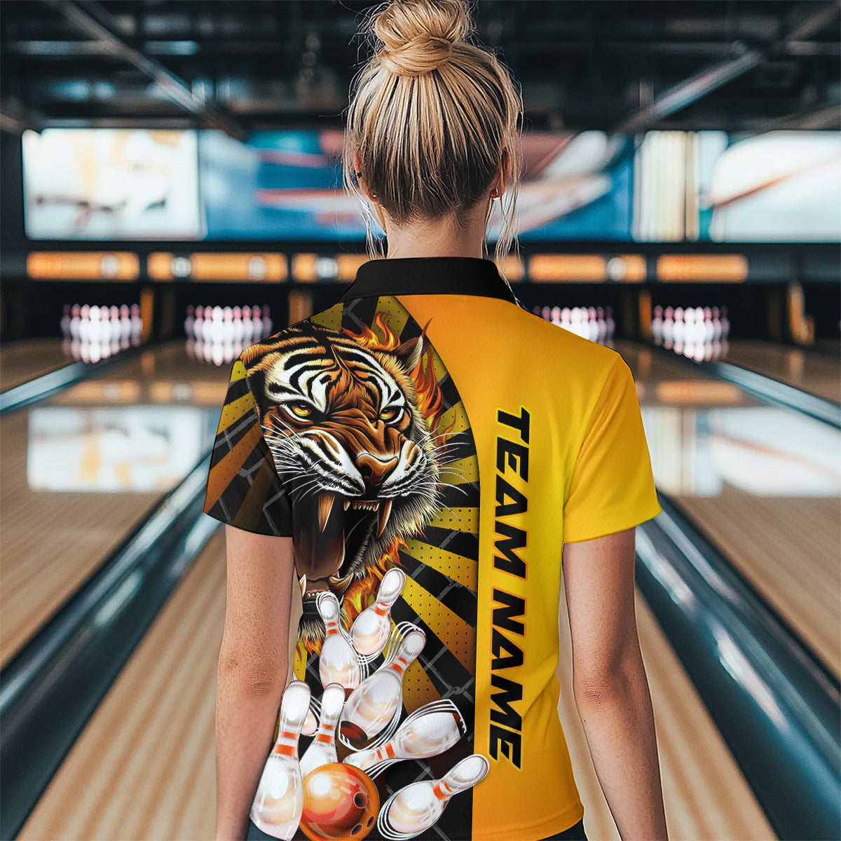 Yellow Tiger Bowling Custom Women Bowling Polo & Quarter-Zip Bowling Team Jerseys HNT44