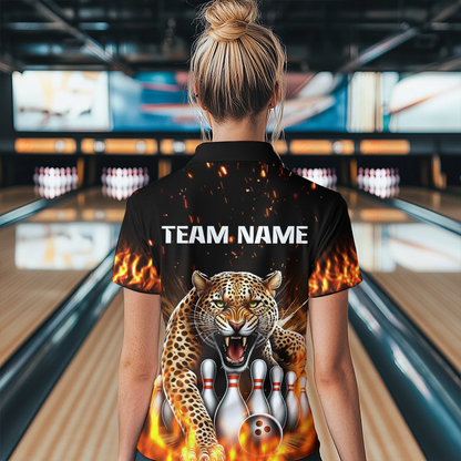 Custom Bowling Shirts Bowling Quarter Zip Flames Bowling Shirt for Women QZT452