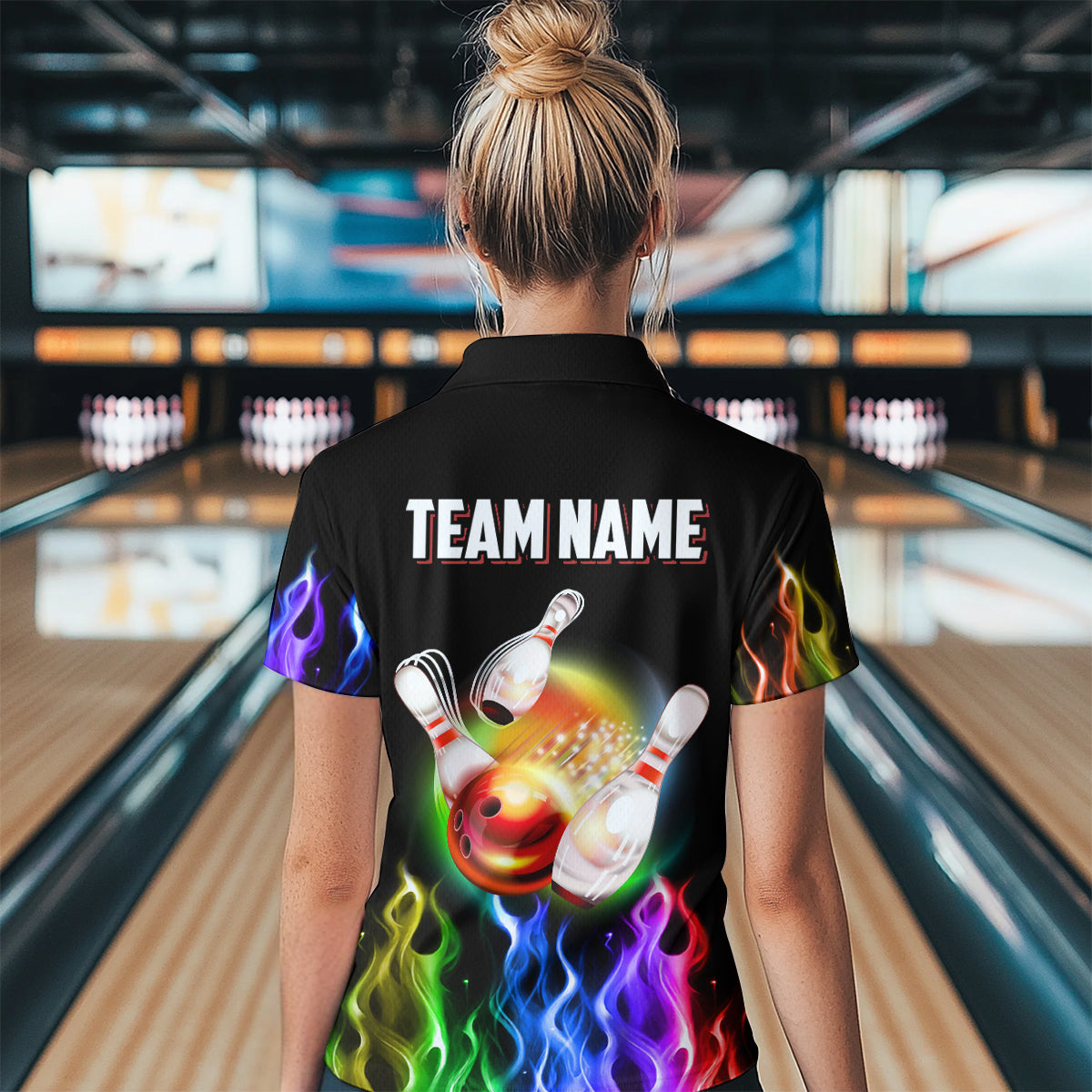 Rainbow Flame Bowling Jersey Women Personalized Bowling Team Shirts Bowling Quarter-Zip Shirt BDT324