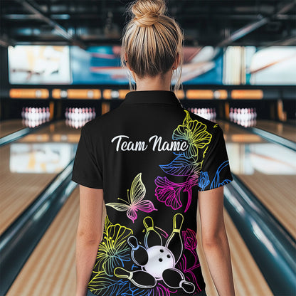 Colorful Butterflies Bowling Shirt for Women Bowling Team Jersey Shirts Polo & Quarter-Zip HNT27