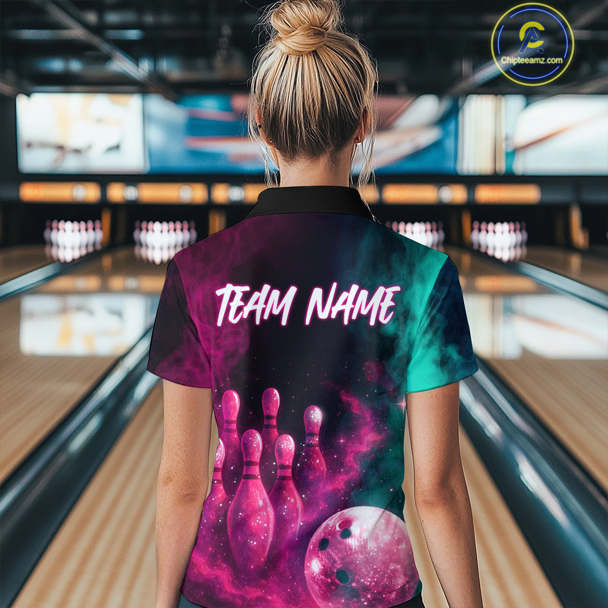 Green and Pink Smoke Bowling Shirts for Women Men Team Bowling Polo & Quarter Zip MBL129