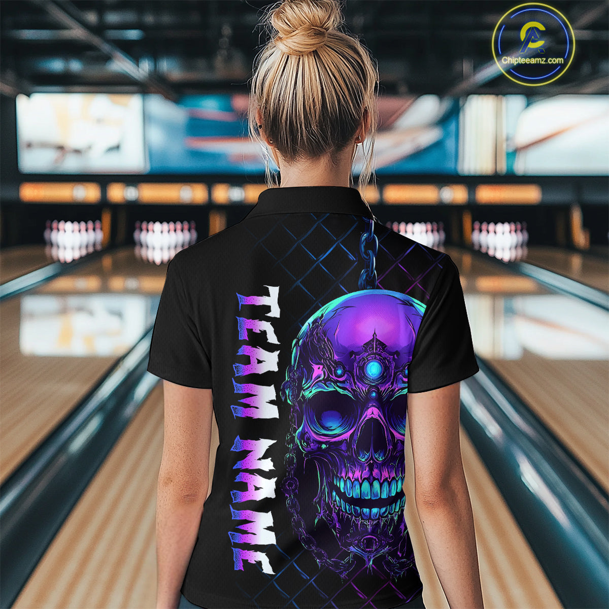 Purple Skull Bowling Custom Women Bowling Shirt Polo & Quarter-Zip Bowling Team Jerseys HNT51