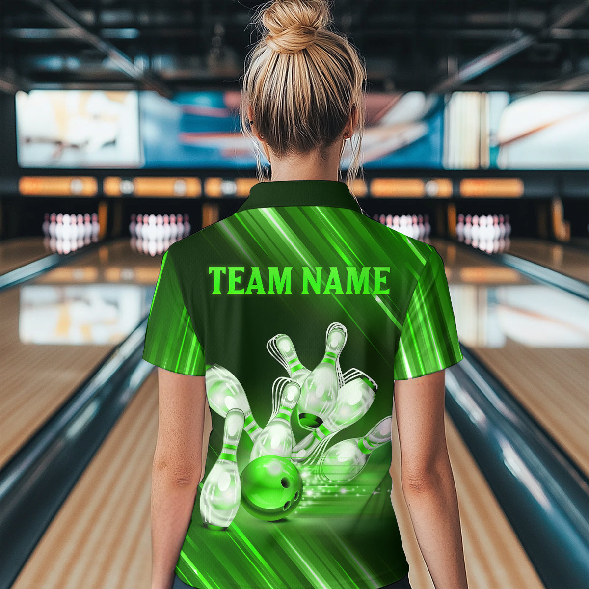 Custom Green Bowling Jersey for Women Bowling Team Shirts Bowling Uniform Polo & 1/4 Zip HNT162
