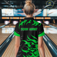 Load image into Gallery viewer, Black and Green Flame Bowling shirts for Women Custom team bowling jerseys, ladies bowling apparel NQS10268