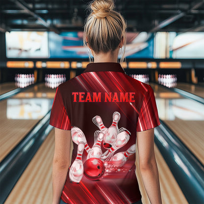 Custom Red Bowling Jersey for Women Bowling Team Shirts Bowling Uniform Polo & 1/4 Zip HNT162