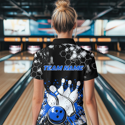 Blue Watercolor Bowling Shirts Men Women Team Custom Bowling Polo & 1/4 Zip Shirt MBL60