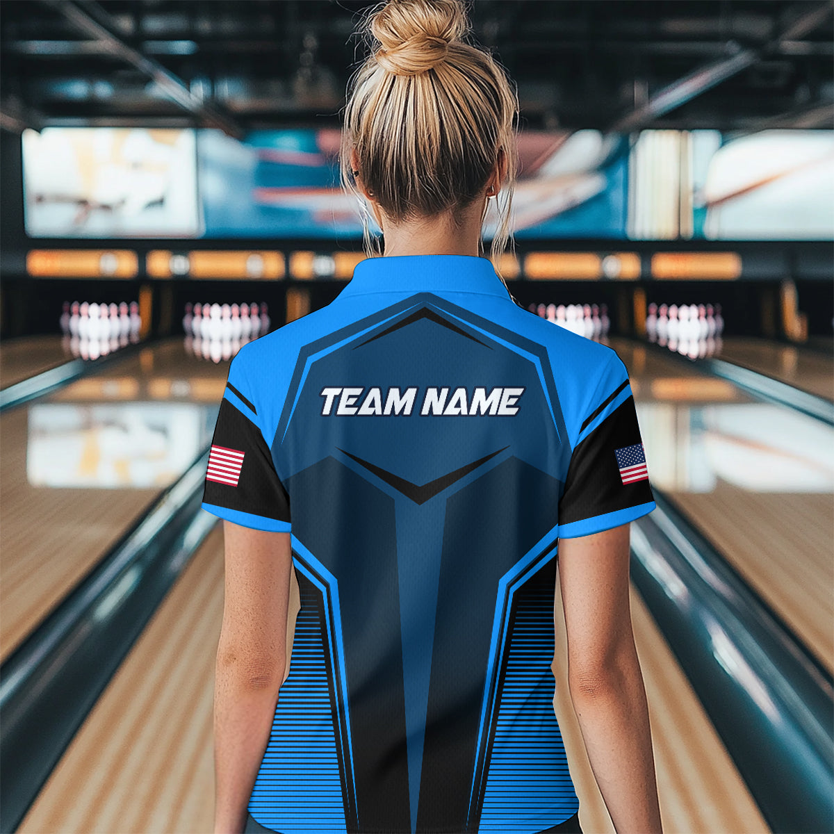 Custom Blue Bowling Jersey for Women Bowling Team Shirts Bowling Uniform Polo & 1/4 Zip HNT158
