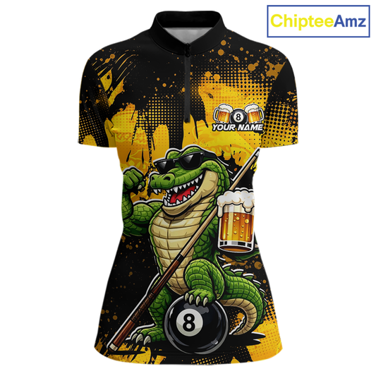 Custom Beer Alligator 8 Ball Pool Shirts Billiard Shirt for Women Billiard Team Jersey Billiard League NNT182