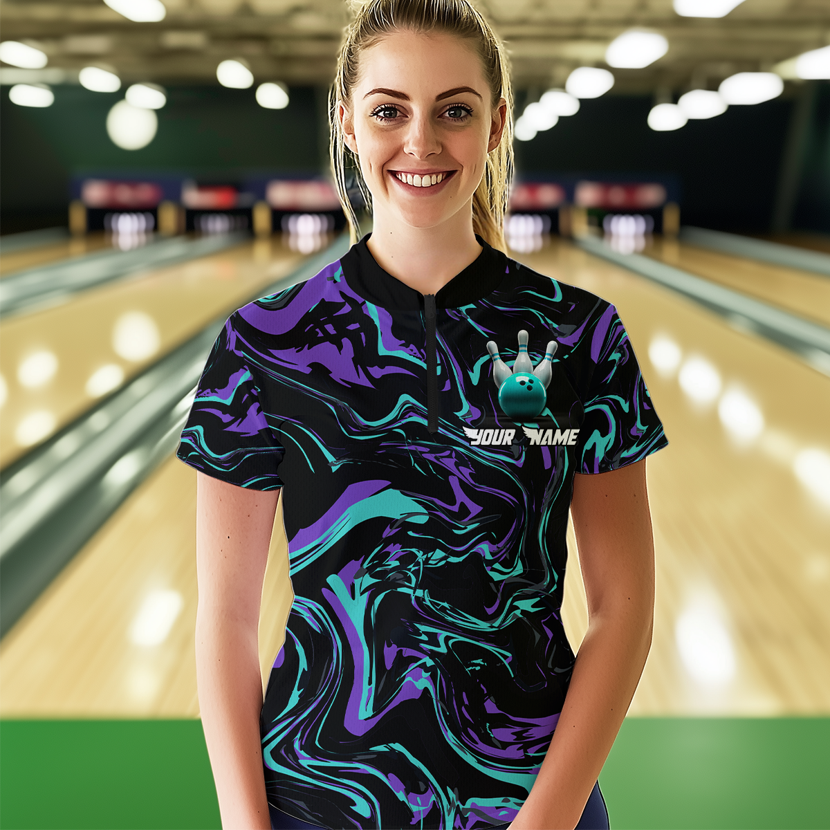Purple Bowling Custom Women Bowling Shirt Polo & Quarter-Zip Bowling Team Jerseys HNT48