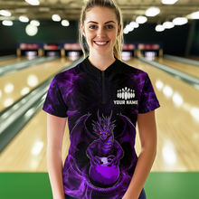 Load image into Gallery viewer, Purple Dragon Custom Name Bowling Shirts For Women, Bowling Team Jersey Polo &amp; Quarter-Zip Shirt HNT39