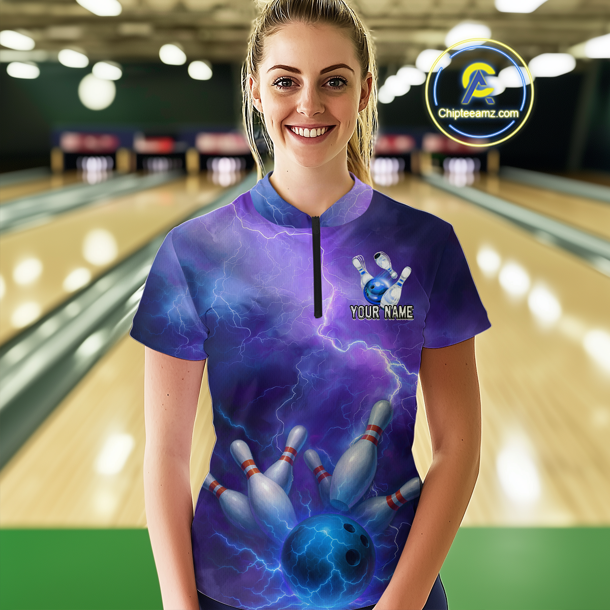 Custom Purple Lightning Bowling Shirts for Men Women Team MBL157