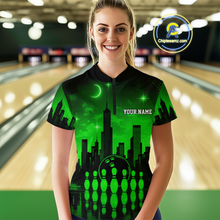 Load image into Gallery viewer, Green Bowling Custom Women Bowling Shirt Polo &amp; Quarter-Zip Bowling Team Jerseys HNT66