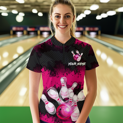 Customize Pink Bowling Shirts for Men Women Team Bowling Polo & 1/4 Zip Shirts MBL81
