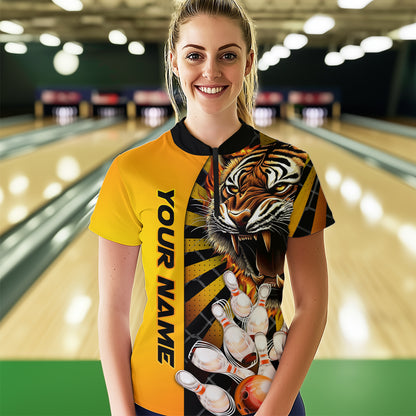 Yellow Tiger Bowling Custom Women Bowling Polo & Quarter-Zip Bowling Team Jerseys HNT44