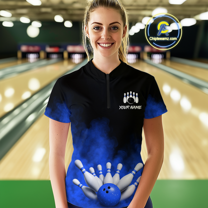 Blue Smoke Bowling Shirts for Men Women Team Personalized Bowling Polo and Quarter Zip MBL130
