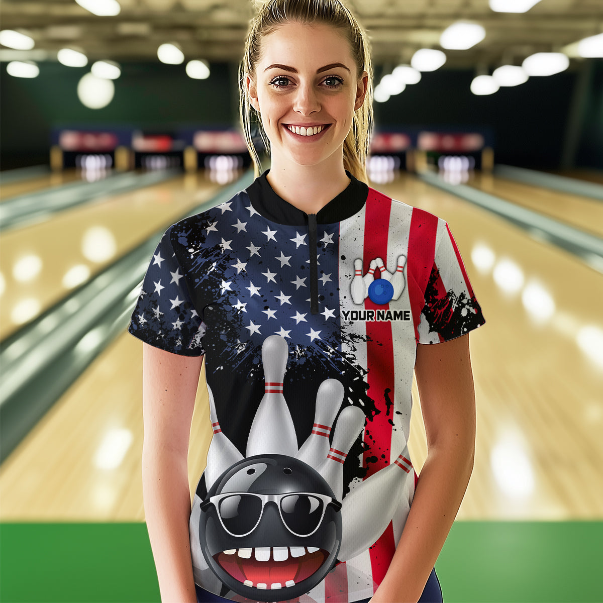 American Flag Bowling Shirts for Men Women Funny Bowling Jersey Team Bowling Shirt MBL10