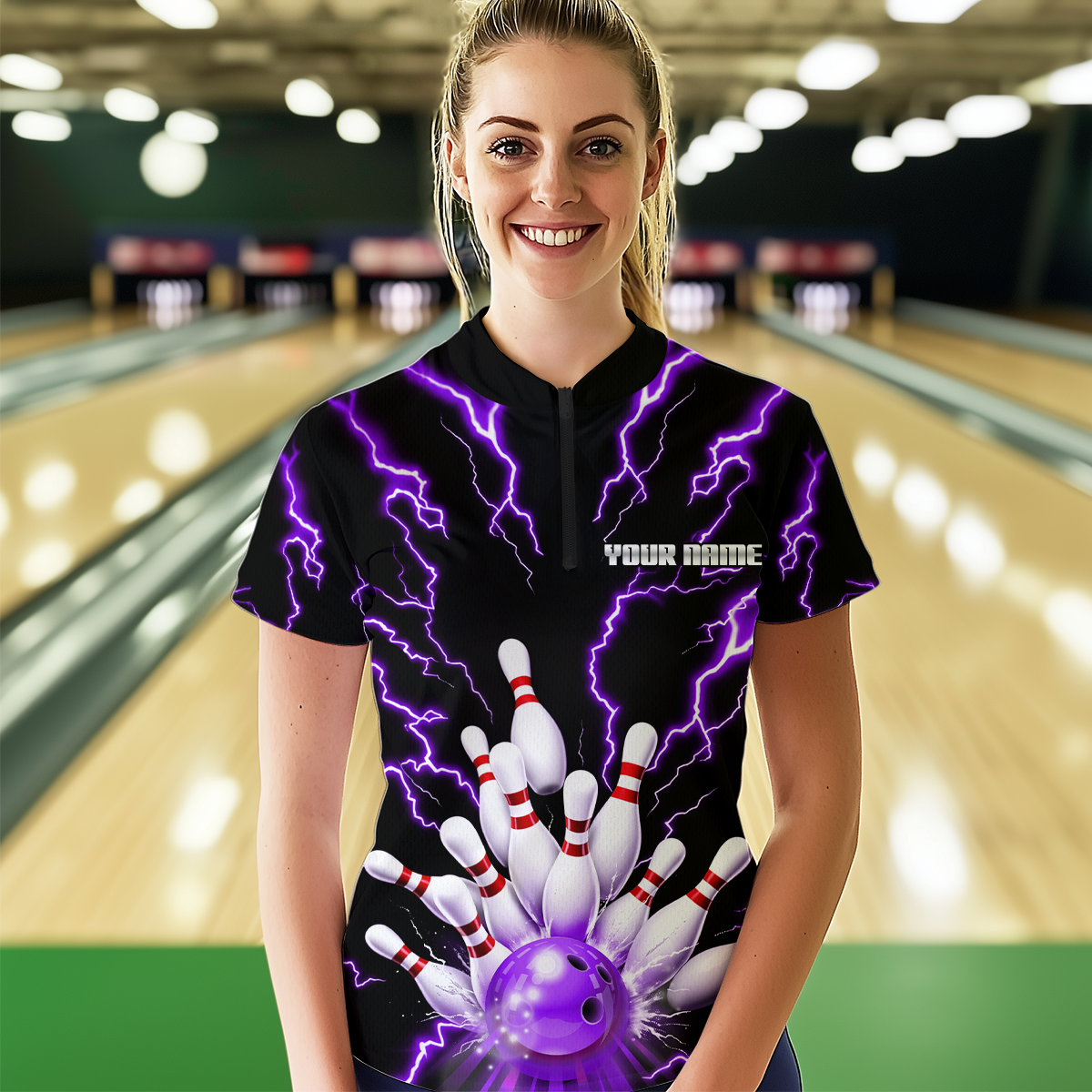 Thunder Lightning Purple Bowling Shirt Custom Bowling Jersey for Men Women Team MBL66
