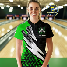 Load image into Gallery viewer, Green Skull Crown Bowling Custom Women Bowling Shirt Polo &amp; Quarter-Zip Bowling Team Jerseys HNT65