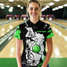 Load image into Gallery viewer, Custom Green Butterflies Bowling Shirt for Men Women Team Bowling Polo&amp;Quater Zip MBL76