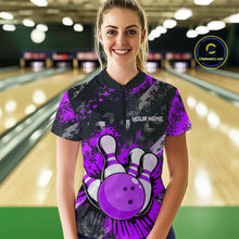 Load image into Gallery viewer, Purple Watercolor Bowling Shirts for Women Men Custom Team Bowling Polo&amp;1/4 Zip Shirt MBL110