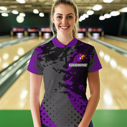 Fire Bowling Shirt Custom Purple Bowling Jersey for Men Women with Team Name MBL63