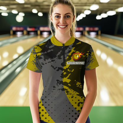 Fire Bowling Shirt Custom Yellow Bowling Jersey for Men Women with Team Name MBL63
