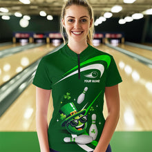Load image into Gallery viewer, Custom Green St Patrick Day Bowling Shirt Lucky Funny Quarter-Zip Bowling Jersey QZT623