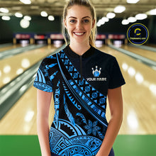 Load image into Gallery viewer, Blue Vintage Bowling Custom Women Bowling Shirt Polo &amp; Quarter-Zip Bowling Team Jerseys HNT69
