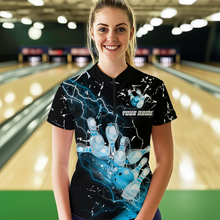 Load image into Gallery viewer, Custom Teal Lightning Bowling Shirts for Men Women Team Bowling Polo &amp; 1/4 Zip MBL80