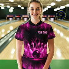 Load image into Gallery viewer, Custom Pink Flame Bowling Shirts for Women Men Team Bowling Polo and Quarter Zip MBL132