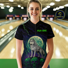 Load image into Gallery viewer, Purple And Green Wolf &amp; Skull Bowling Team Shirt for Women Custom Bowling League Jersey Bowling Unisex QZT732