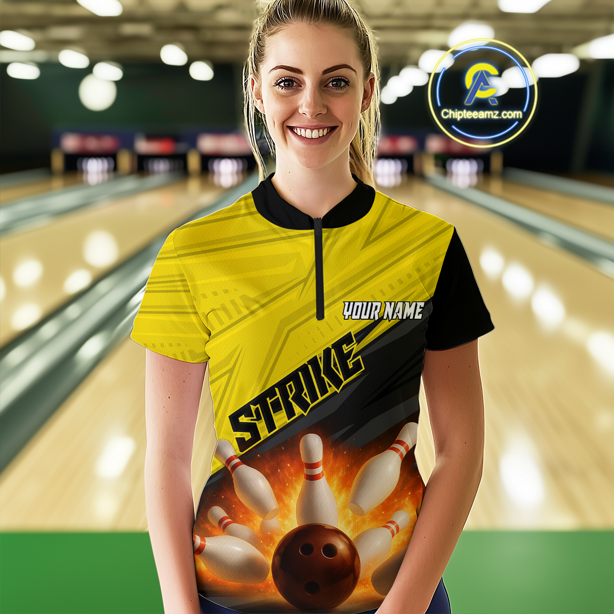 Custom Flaming Yellow Bowling Shirts for Women Men Team Bowling Polo & Quarter Zip MBL99