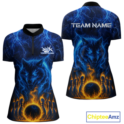 Lightning Wolf Bowling Shirts for Team Women Men Custom Wolf Bowling Jerseys Flame MBL200
