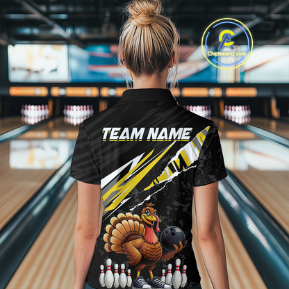 Custom Yellow Funny Turkey Bowling Jersey for Women Thanksgiving Bowling Shirts Polo & 1/4 Zip HNT117