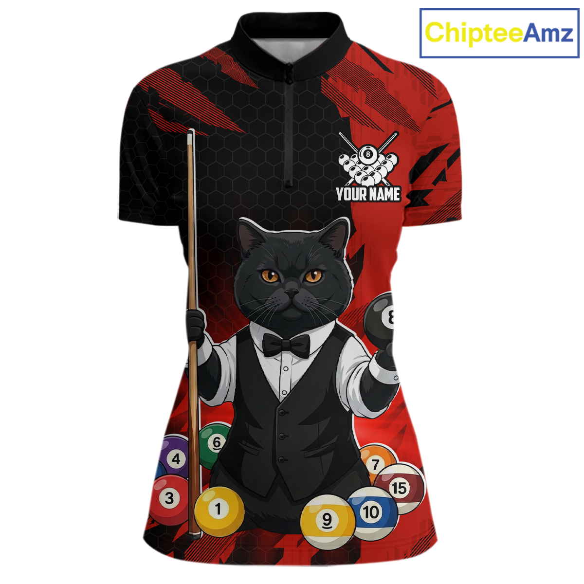 Custom Black Cat 8 Ball Pool Shirts Red Billiard Shirt for Men Billiard Team Jersey Billiard Gift NNT181