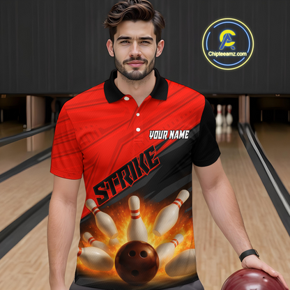 Custom Flaming Red Bowling Shirts for Women Men Team Bowling Polo & Quarter Zip MBL99