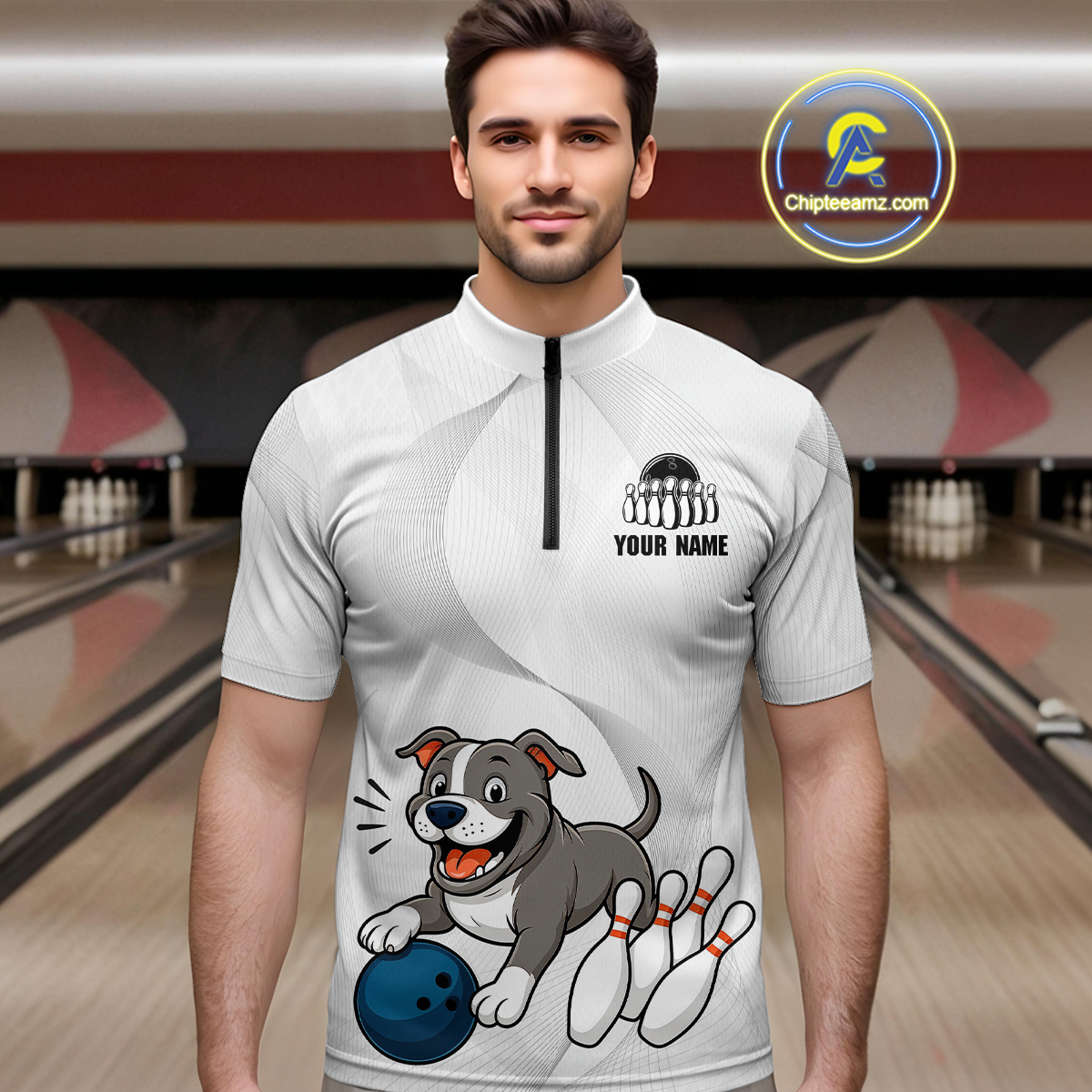 Custom Funny French Bulldog Bowling Men Polo & 1/4 Zip Shirts Bowling Team Jerseys HNT94