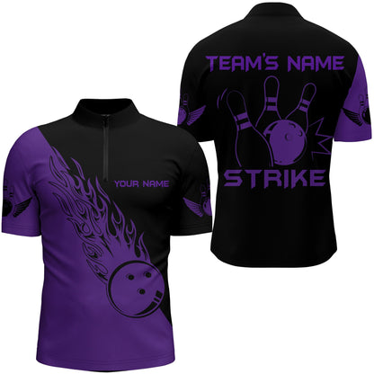 Strike Bowling Quarter-Zip Shirt For Men Custom Bowling Team Jersey BDT194